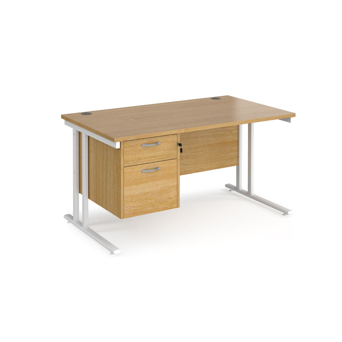 Maestro 800mm Deep Straight Cantilever Leg Office Desk with Two Drawer Pedestal